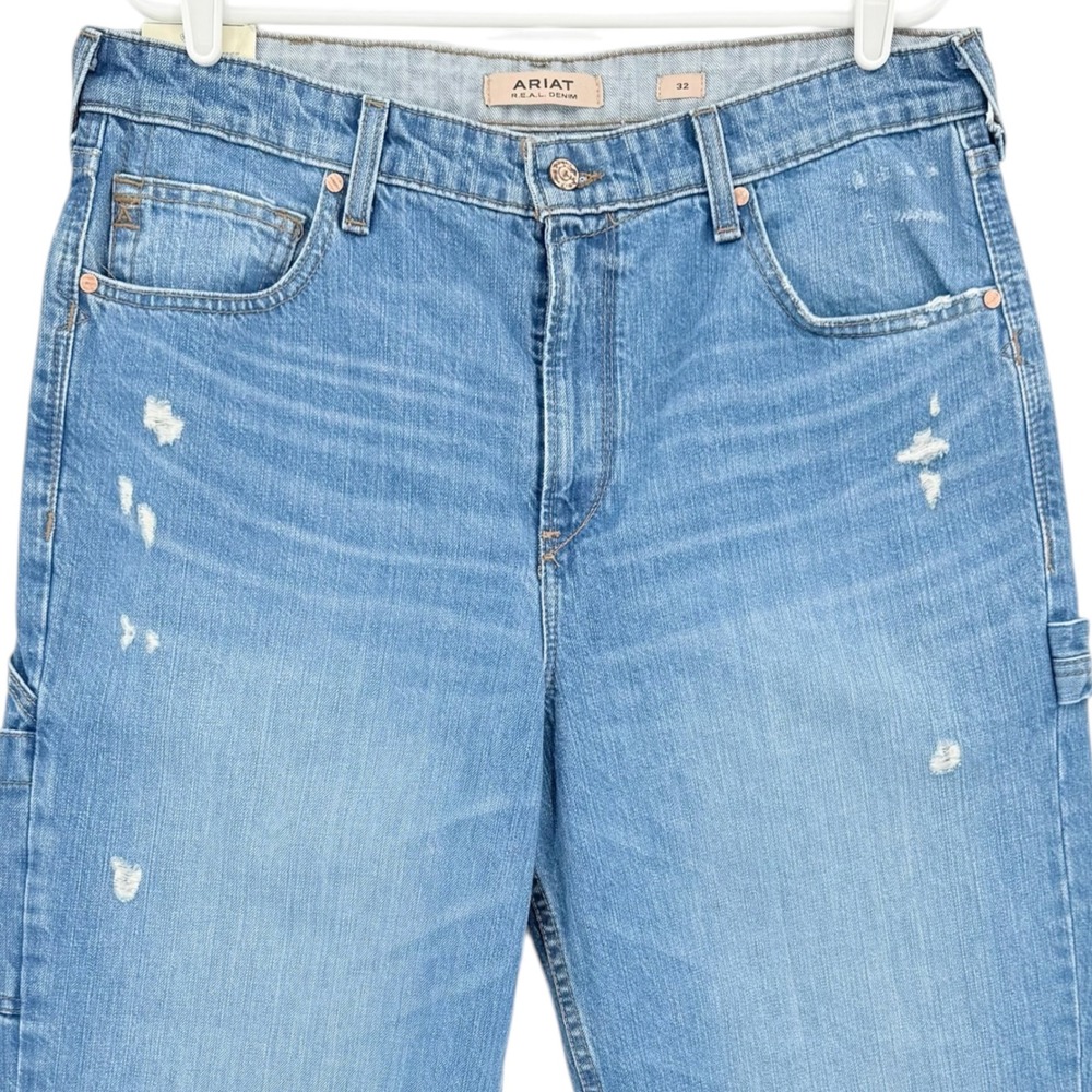 Ariat REAL Denim Tomboy Carpenter HR Relaxed Straight Jeans Distressed 32R NWT - Picture 4 of 13